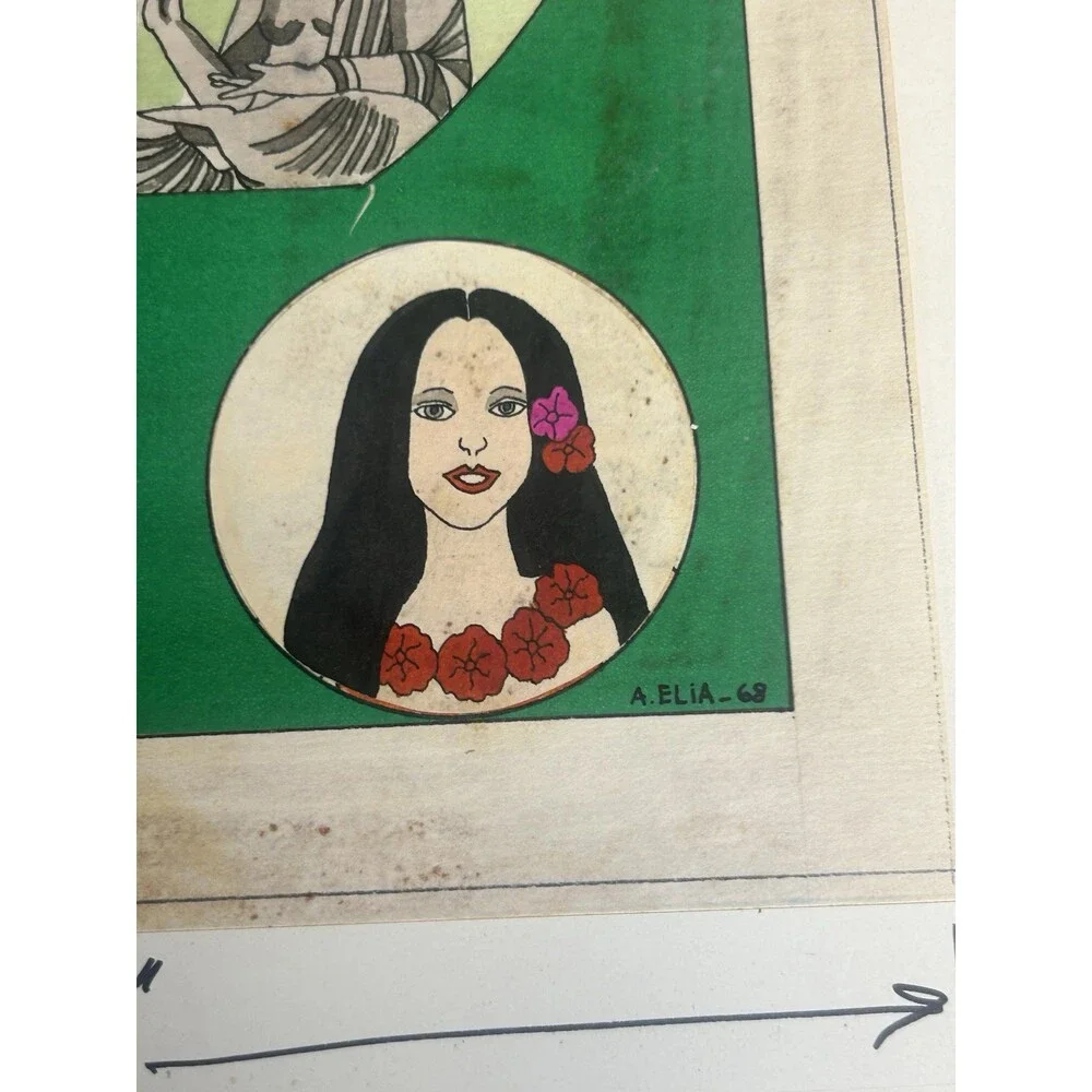 Vintage 1968 Albert Elia Original Artwork - Travel Icons & Celebs Signed
